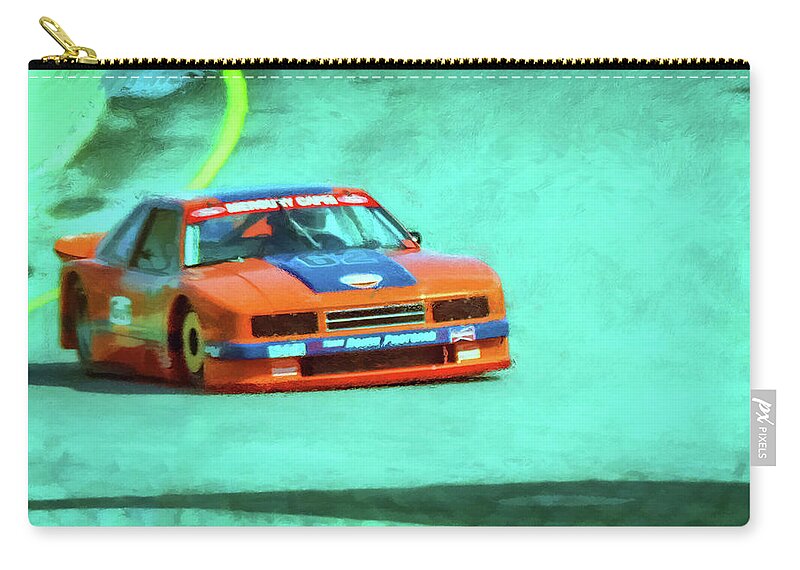 Ford Zip Pouch featuring the mixed media Early 1980s Mercury Capri SCCA Trans-Am racer by Ken Morris