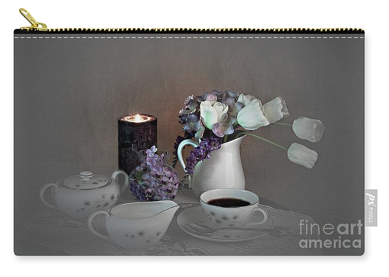 Still Life Zip Pouch featuring the photograph Early Morning Coffee by Sherry Hallemeier