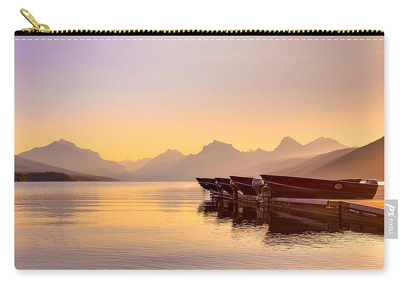 Glacier National Park Zip Pouch featuring the photograph Early Morning on Lake McDonald by Adam Mateo Fierro