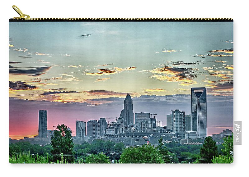 Early Zip Pouch featuring the photograph Early Morning Sunrise Over Charlotte North Carolina Skyline by Alex Grichenko