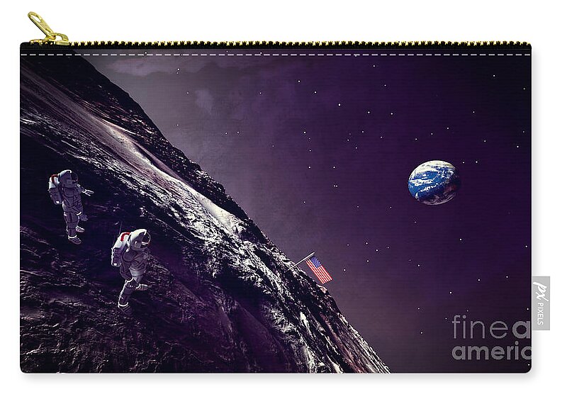 Earth Rise On The Moon Zip Pouch featuring the digital art Earth Rise On The Moon by Two Hivelys