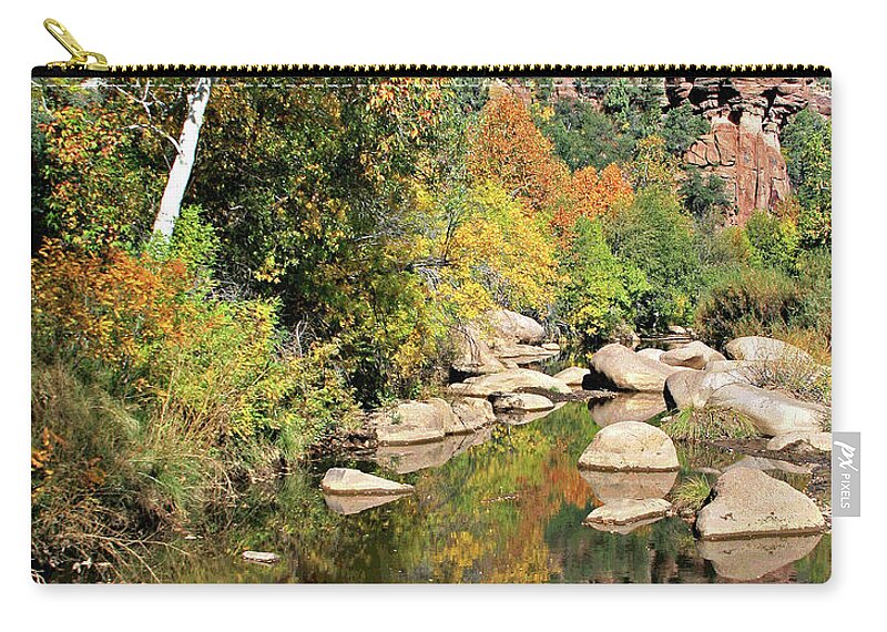 Fall Zip Pouch featuring the photograph East Verde Fall Crossing by Matalyn Gardner