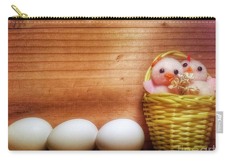 Pink Zip Pouch featuring the photograph Easter Basket of Pink Chicks with Eggs by Mary Capriole