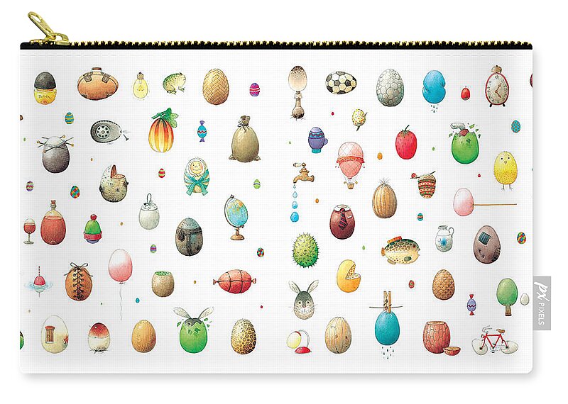  Eggs Easter Zip Pouch featuring the painting Eastereggs by Kestutis Kasparavicius