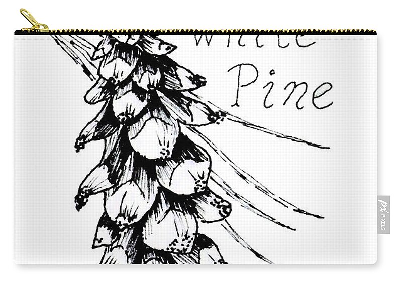 Pine Zip Pouch featuring the drawing Eastern White Pine cone on a branch by Nicole Angell