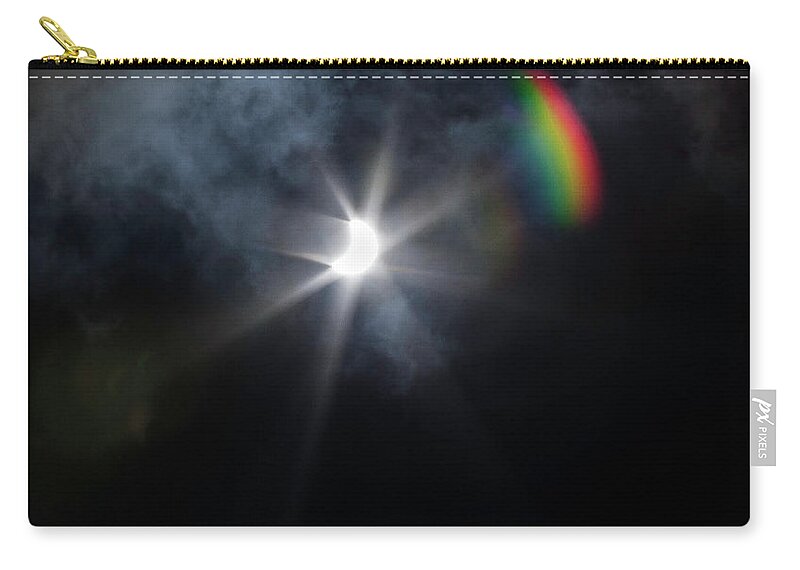 Sun Zip Pouch featuring the photograph Solar Eclipse 2017 and Rainbow by John A Rodriguez