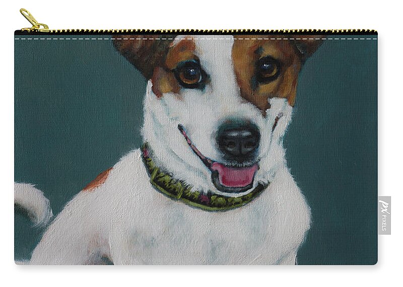Pet Portrait Painting Zip Pouch featuring the painting Eddie the Jack Russell Terrier by Julie Dalton Gourgues
