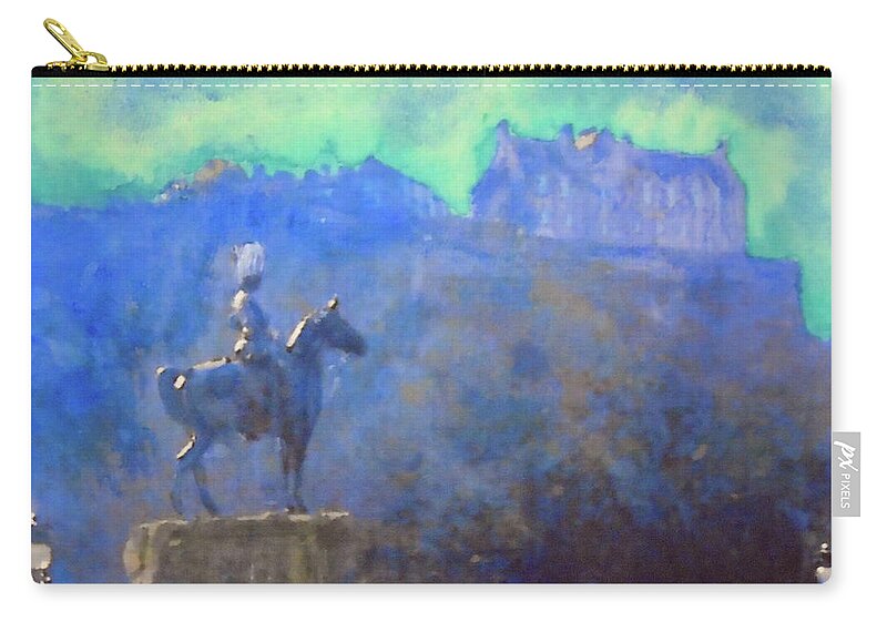  Cityscape Zip Pouch featuring the painting Scots Greys Equestrian Statue and EDINBURGH CASTLE by Richard James Digance