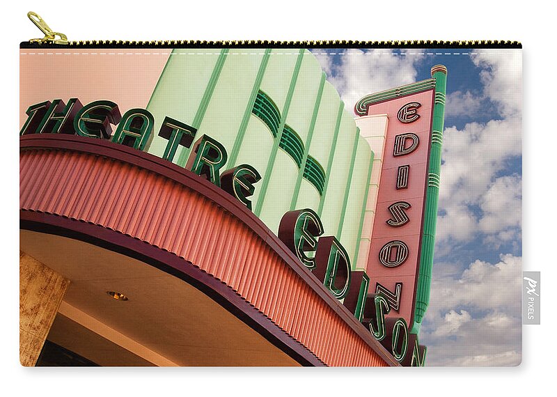 Theater Zip Pouch featuring the photograph Edison Theatre - Ft. Myers, Florida by Mitch Spence