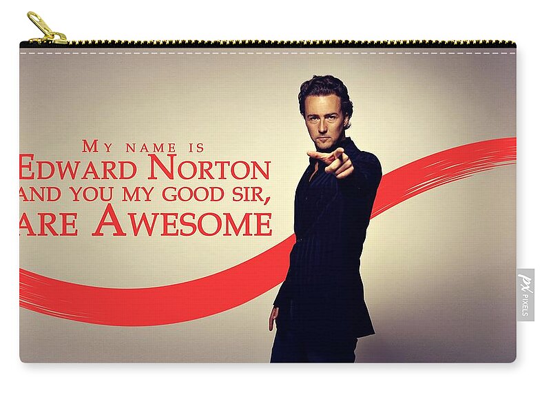 Edward Norton Zip Pouch featuring the digital art Edward Norton by Super Lovely
