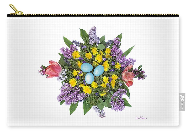 Eggs Zip Pouch featuring the photograph Eggs in Dandelions, Lilacs, Violets and Tulips by Lise Winne