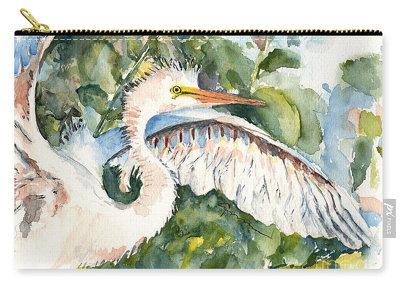Egret Zip Pouch featuring the painting Egret by Claudia Hafner