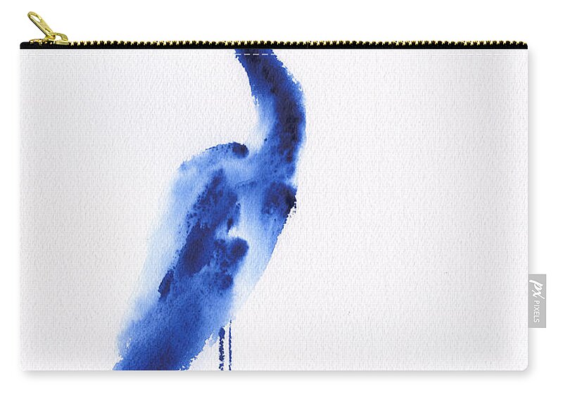 Egret In Blue 3 Zip Pouch featuring the painting Egret In Blue 3 by Frank Bright