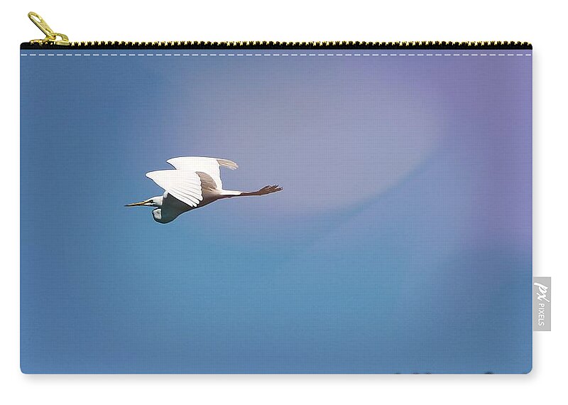  Zip Pouch featuring the photograph Egret in Flight by Elizabeth Harllee