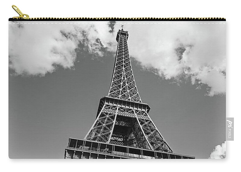 Eiffel Tower Zip Pouch featuring the photograph Eiffel Tower - Black and White by Melanie Alexandra Price