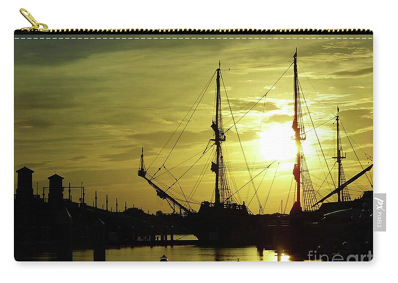 Sunrise Zip Pouch featuring the photograph El Galeon At The Bridge of Lions Sunrise by D Hackett