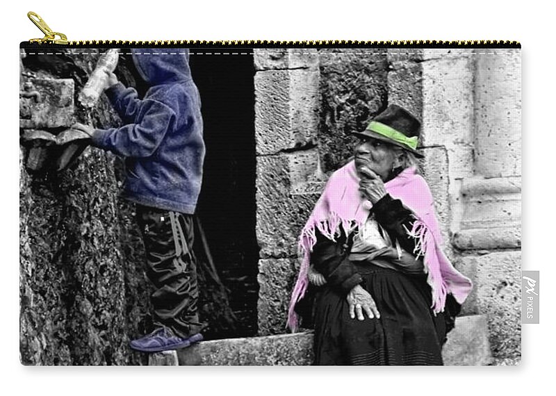 Old Zip Pouch featuring the photograph Elderly Beggar In Biblian II by Al Bourassa
