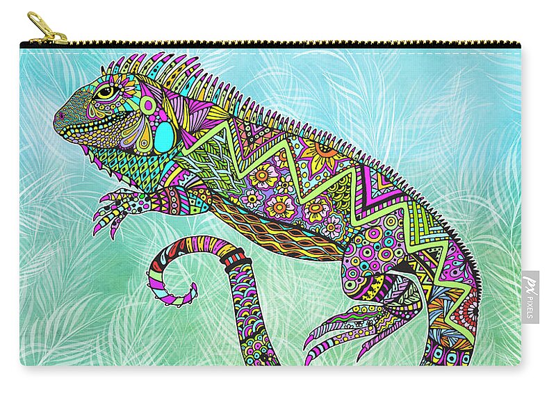 Iguana Zip Pouch featuring the drawing Electric Iguana by Tammy Wetzel