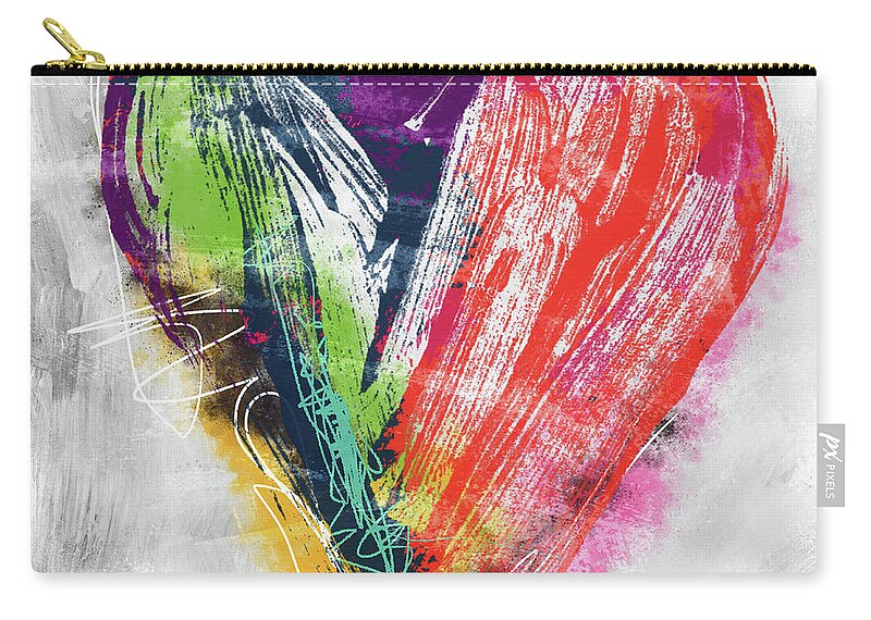 Heart Carry-all Pouch featuring the mixed media Electric Love- Expressionist Art by Linda Woods by Linda Woods
