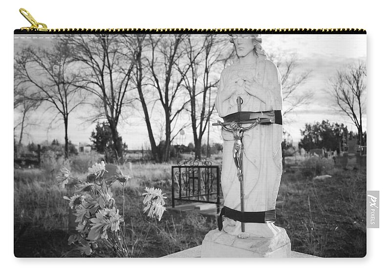 Electrical Tape Jesus Zip Pouch featuring the photograph Electrical Tape Jesus B/W by Gia Marie Houck
