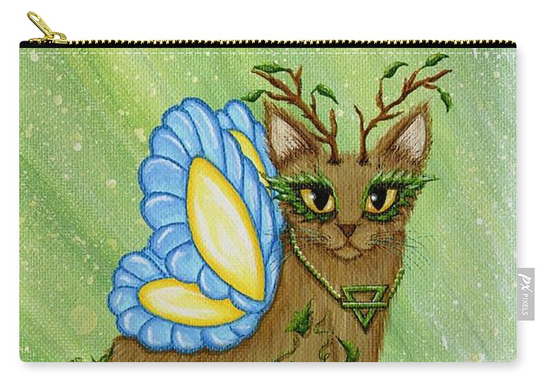 Elemental Zip Pouch featuring the painting Elemental Earth Fairy Cat by Carrie Hawks