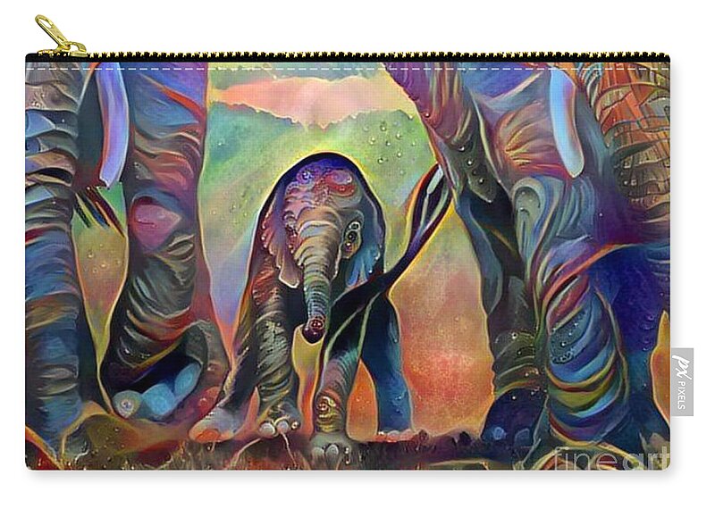 Elephant Trio Zip Pouch featuring the painting Elephant Delight 2 by Patty Vicknair