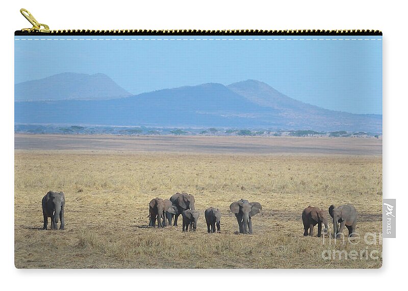 Family Zip Pouch featuring the photograph Elephant Family Scenic Backdrop Tanzania by Tom Wurl