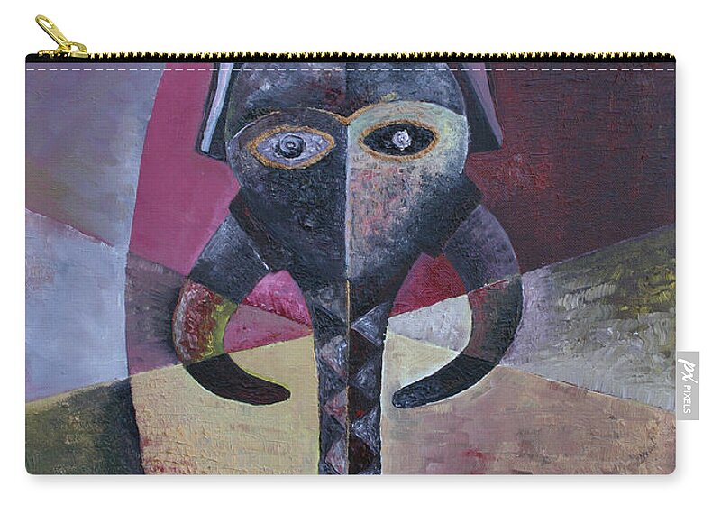 Elephant Mask Zip Pouch featuring the painting Elephant Mask by Obi-Tabot Tabe