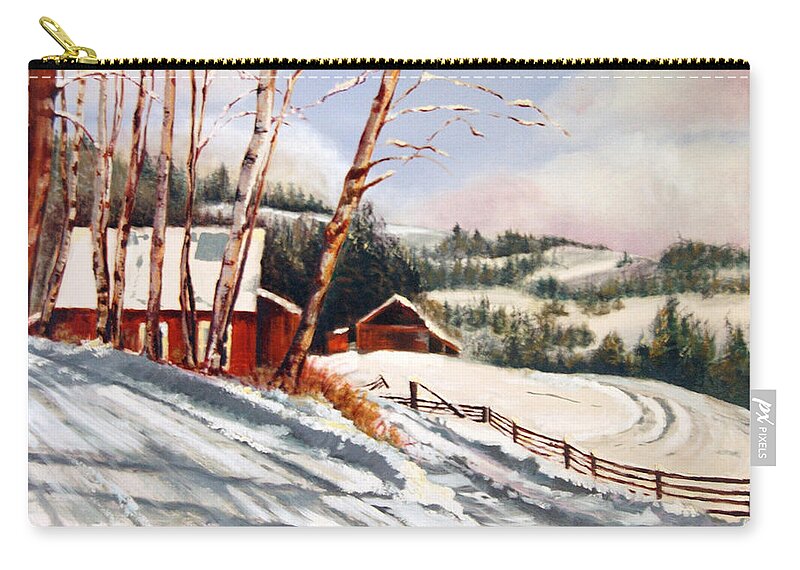 Snow Zip Pouch featuring the painting Elephant Mountain Ranch by Susan Moore