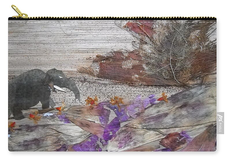 Elephant Zip Pouch featuring the mixed media Elephant on Steep Road by Basant Soni