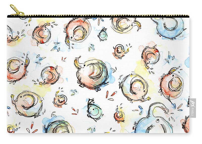 Elephants Zip Pouch featuring the painting Elephant Pattern Watercolor by Olga Shvartsur