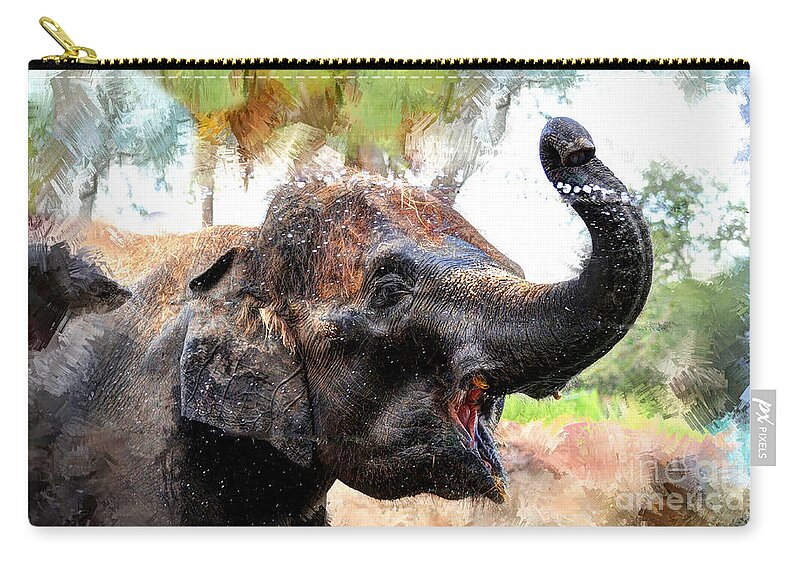Elephant Zip Pouch featuring the digital art Elephant by Savannah Gibbs