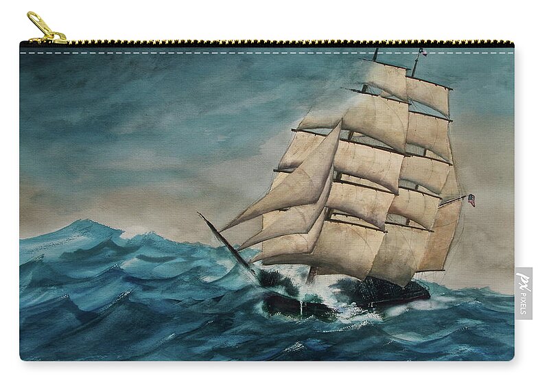 Elissa Zip Pouch featuring the painting Elissa at Sea by Frank SantAgata