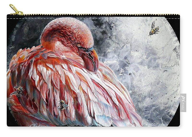 Flamingo Zip Pouch featuring the painting Elixir by Lachri