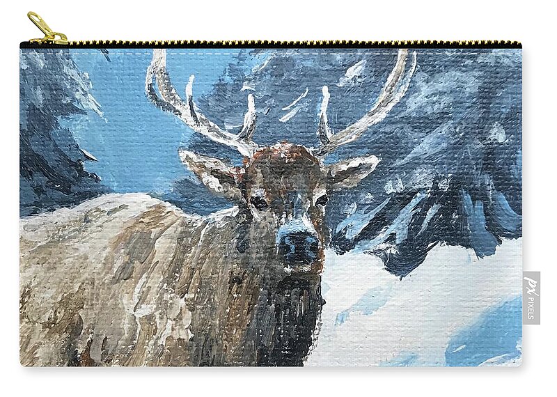 Elk Zip Pouch featuring the painting Elk of the Tetons by ML McCormick