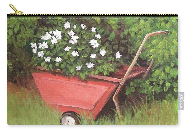 Flowers Zip Pouch featuring the painting Eloise's Garden Cart by Jeanette Jarmon