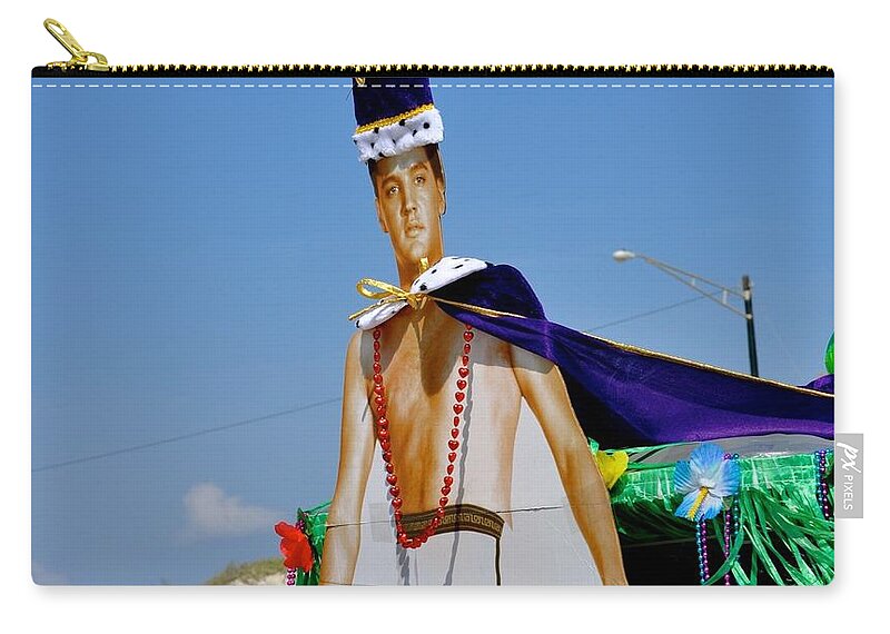 North Padre Island Mardi Gras Zip Pouch featuring the photograph Elvis Presley Goes to Mardi Gras by Kristina Deane