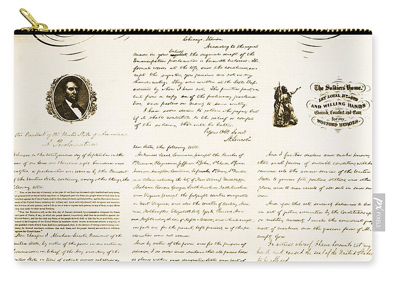 Emancipation Proclamation Zip Pouch featuring the photograph Emancipation Proclamation by Photo Researchers