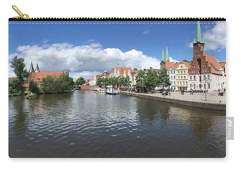 Embankment Of Trave In Luebeck By Marina Usmanskaya Zip Pouch featuring the photograph Embankment of Trave in Luebeck by Marina Usmanskaya