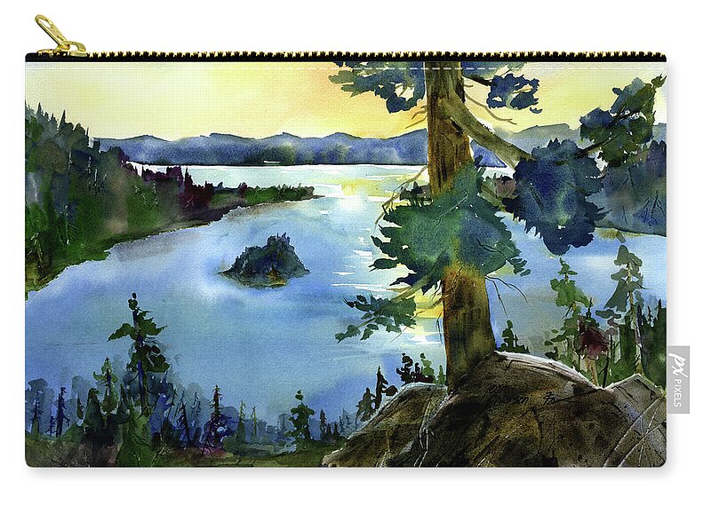 Emerald Bay Zip Pouch featuring the painting Emerald Morn, Lake Tahoe by Joan Chlarson