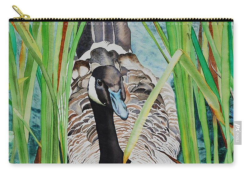 Goose Zip Pouch featuring the painting Emerging by Sonja Jones