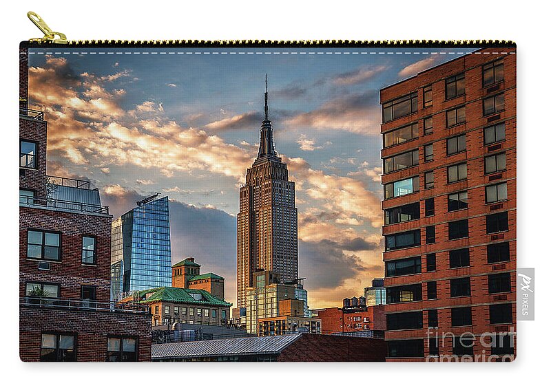 Flatiron Building Zip Pouch featuring the photograph Empire State Building Sunset Rooftop by Alissa Beth Photography