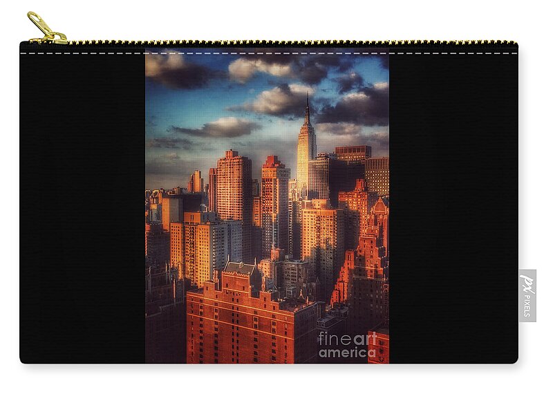 Manhattan Zip Pouch featuring the photograph Empire State in Gold by Miriam Danar
