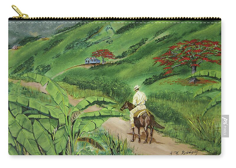 Man On Horseback Zip Pouch featuring the painting En El Campo A Caballo by Luis F Rodriguez