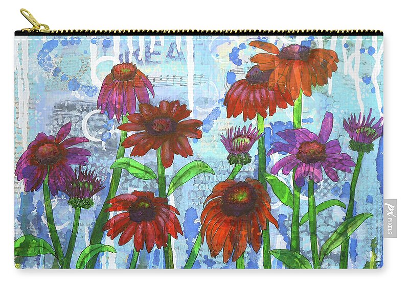Daisy Zip Pouch featuring the painting Enchanting Echinacea by Lisa Crisman