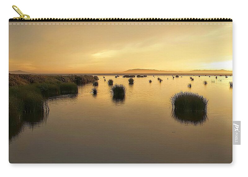 Santa Clara River Estuary Water Sunset Ventura Zip Pouch featuring the photograph End of the line by Wendell Ward
