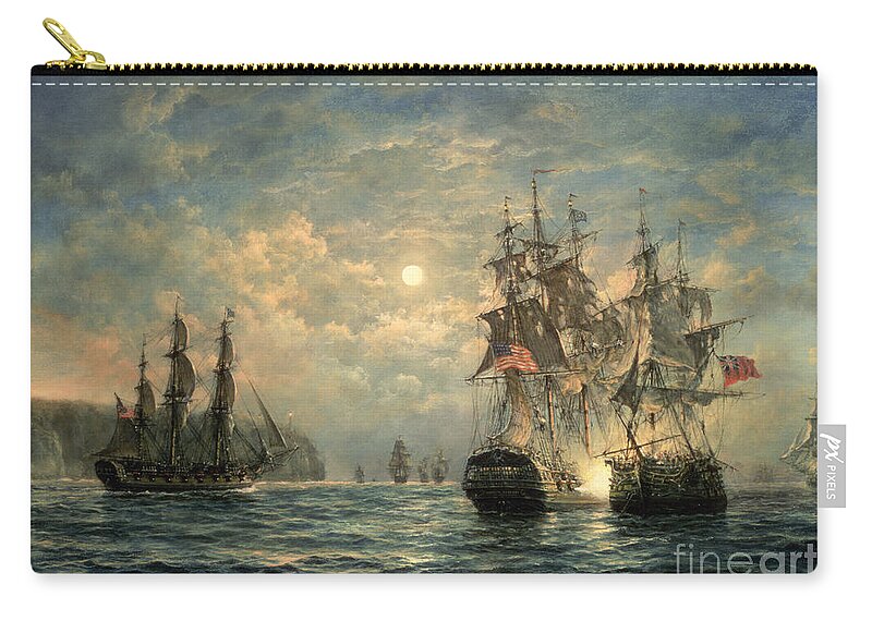 American War Of Independence Zip Pouch featuring the painting Engagement Between the 'Bonhomme Richard' and the ' Serapis' off Flamborough Head by Richard Willis