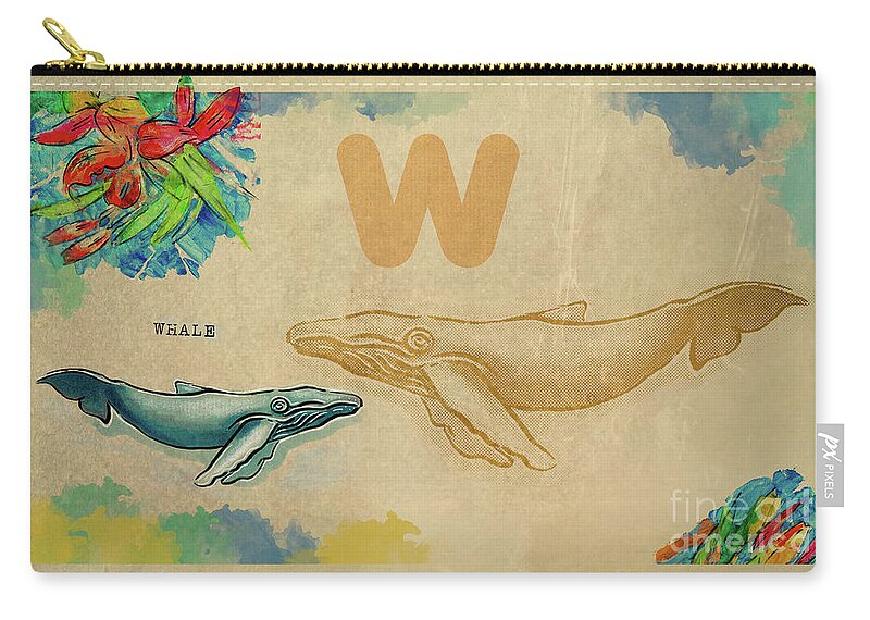 Educational Zip Pouch featuring the drawing English alphabet , Whale by Ariadna De Raadt
