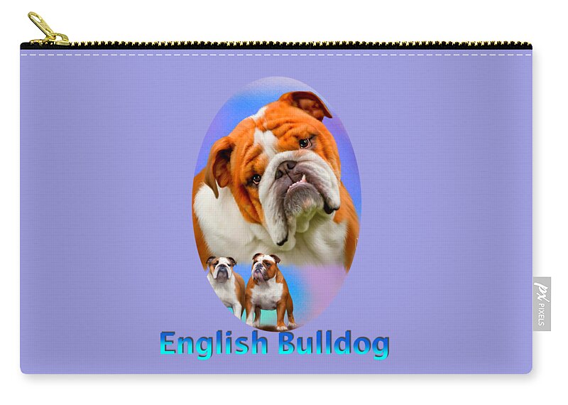 English Bulldog Zip Pouch featuring the painting English Bulldog With Border by Becky Herrera