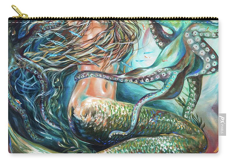 Coral Reef Zip Pouch featuring the painting Entangled Central by Linda Olsen